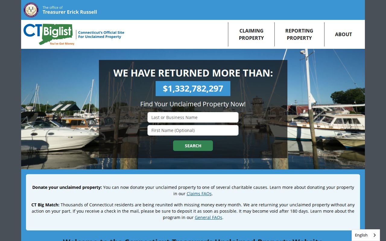 Danbury residents directory view of Connecticut's official unclaimed property search