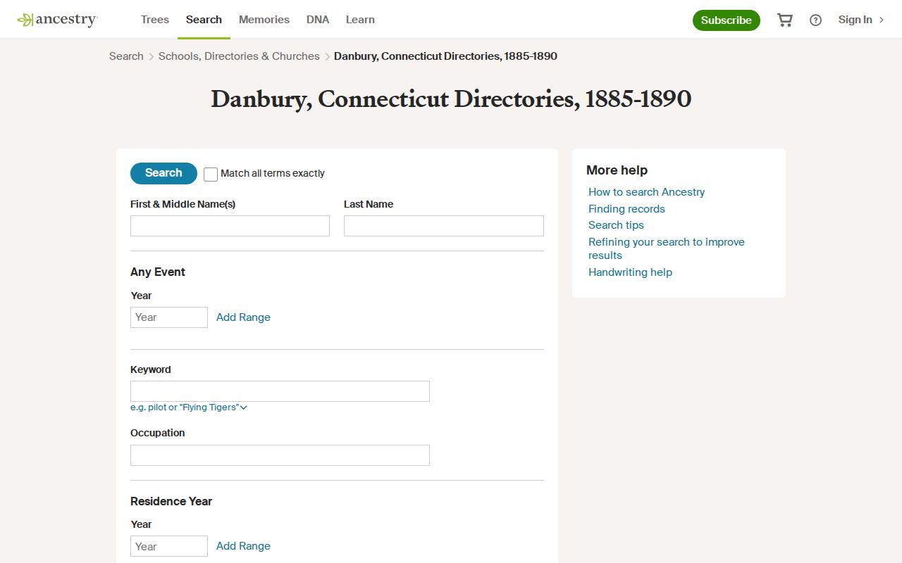 Danbury previous residents view of city-directory collection metadata