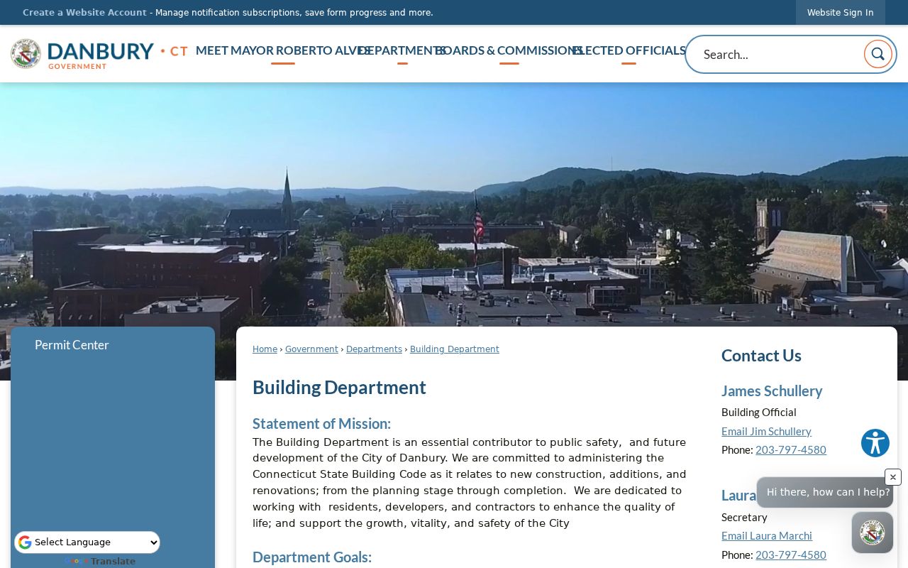 Danbury street directory view of Building Department records