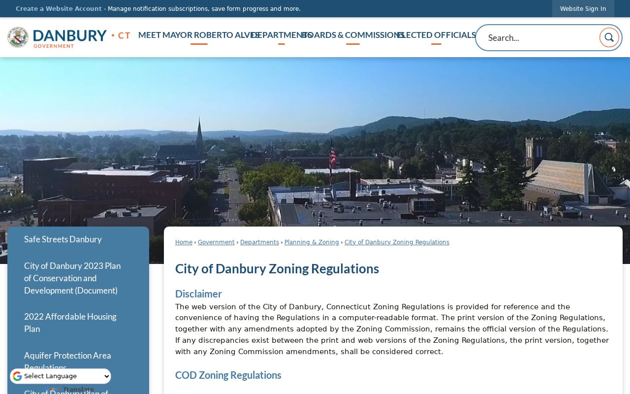 Danbury ZIP code directory view of Danbury zoning and boundary context